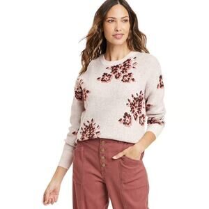 Knox Rose Cream Crewneck Sweater with Mauve Floral Accents